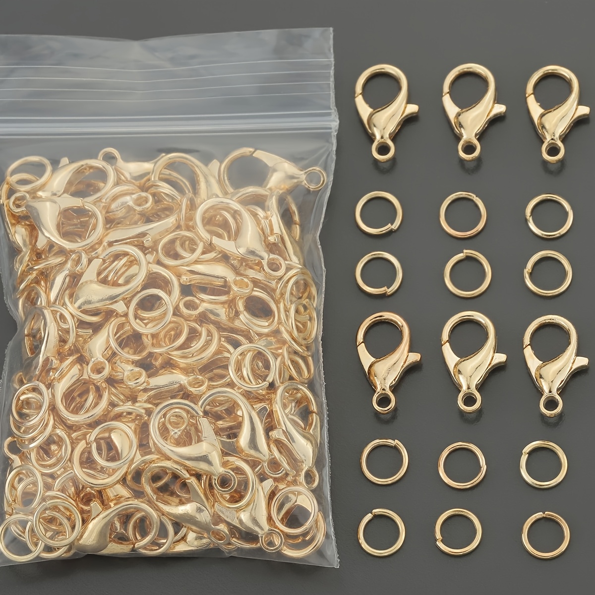 TEMU 180pcs Alloy Lobster Clasp And Open Jump Ring Set, Including 50pcs Lobster Clasps And 130pcs Jump Rings, Suitable For Pendant Necklace End