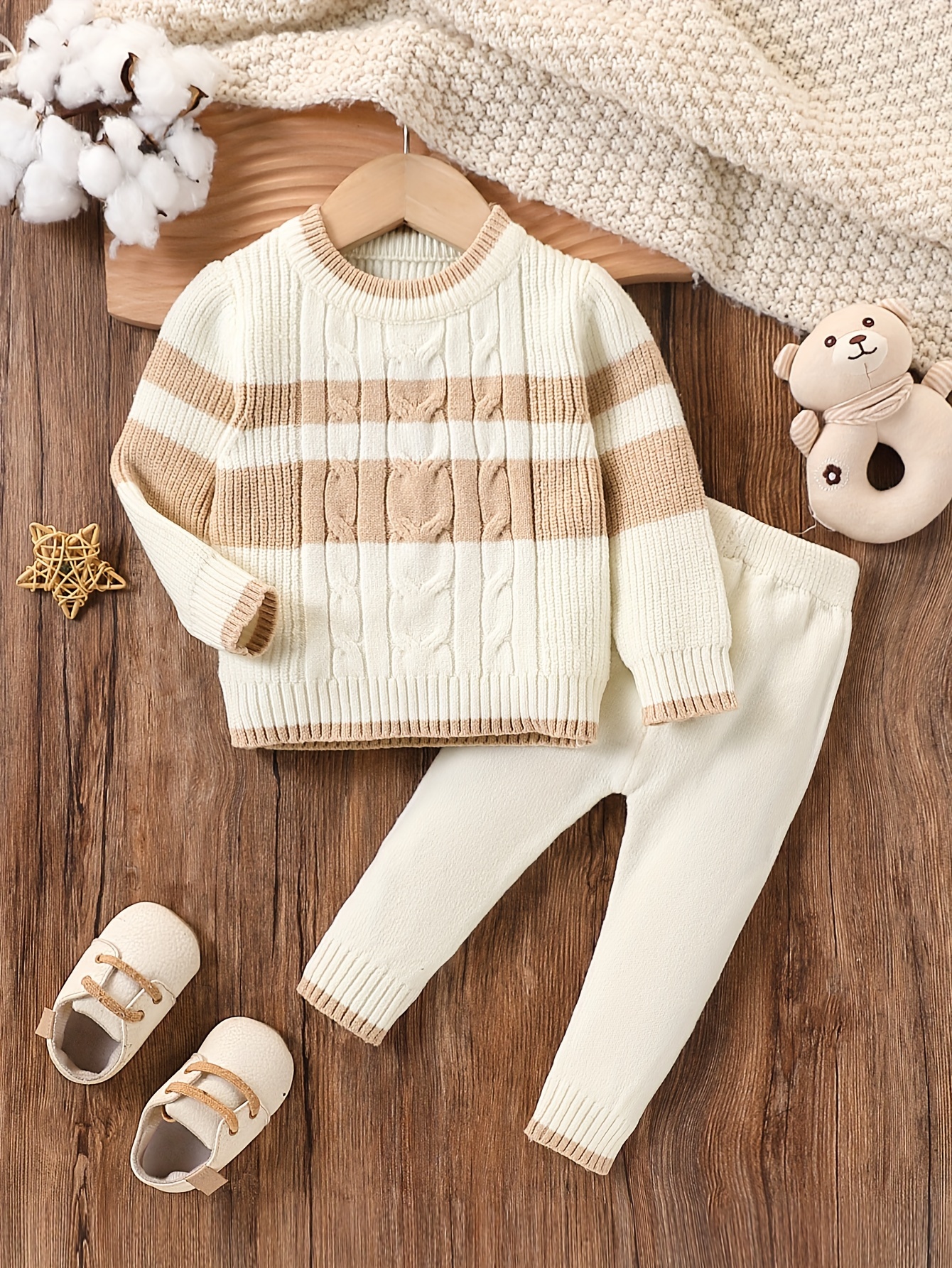 Boys' Newborn Sweater Set Autumn and Winter Round Neck Long Sleeve Color  Block Striped Knit Pullover with Warm Trousers Casual Two-Piece Suit,  Perfect