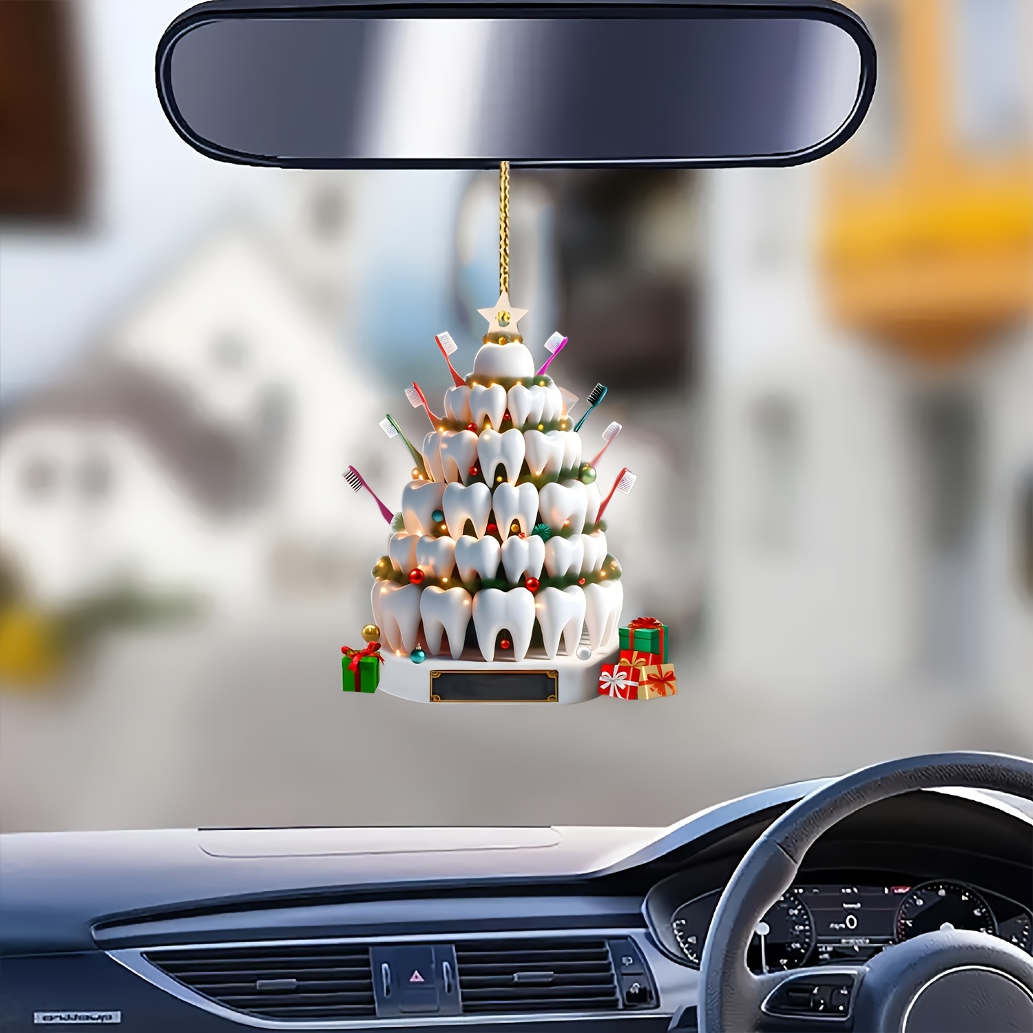 

1pc Tooth Christmas Tree Hanging , 2d , For And Bag Decoration