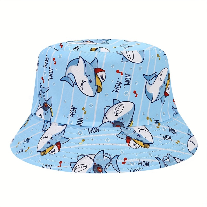 1pc Kids Toddlers UV Protection Cotton Cute Bucket Hat, with Cartoon Fish & Dinosaur Design, for Boys Girls,Temu