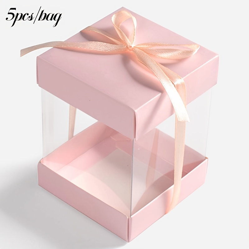 5pcs Mini Square Transparent Gift Display Box With Bow, Cute Foldable Gift Box For Small Presents