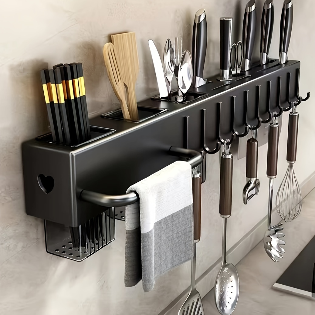 high quality premium carbon steel multi functional knife storage rack without punching kitchen knife kitchen knife   wok spatula rag chopsticks   storage rack with dry and wet   drainage storage tube   the most of the kitchen countertop   and   details 0