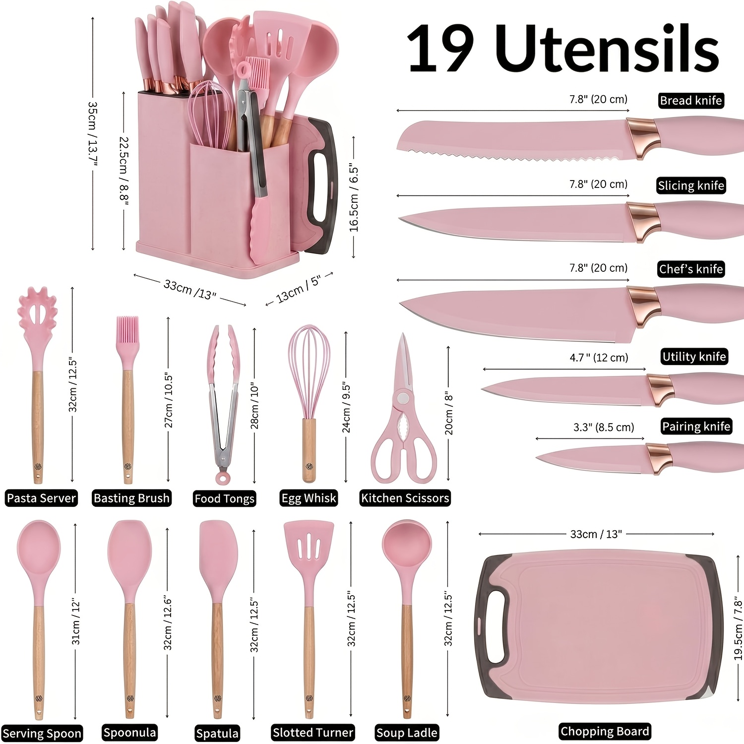 TEMU 19pcs Fan-shaped Kitchenware And Knife Set, Perfect For Outdoor Camping - Heat-resistant, , Wooden Handle, Easy To Clean - An Cooking Gift For