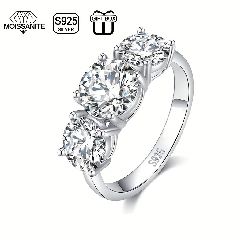 

925 Sterling Silver 2/4ct Moissanite Wedding Ring Luxury Niche Design Finger Ring With Gift Box