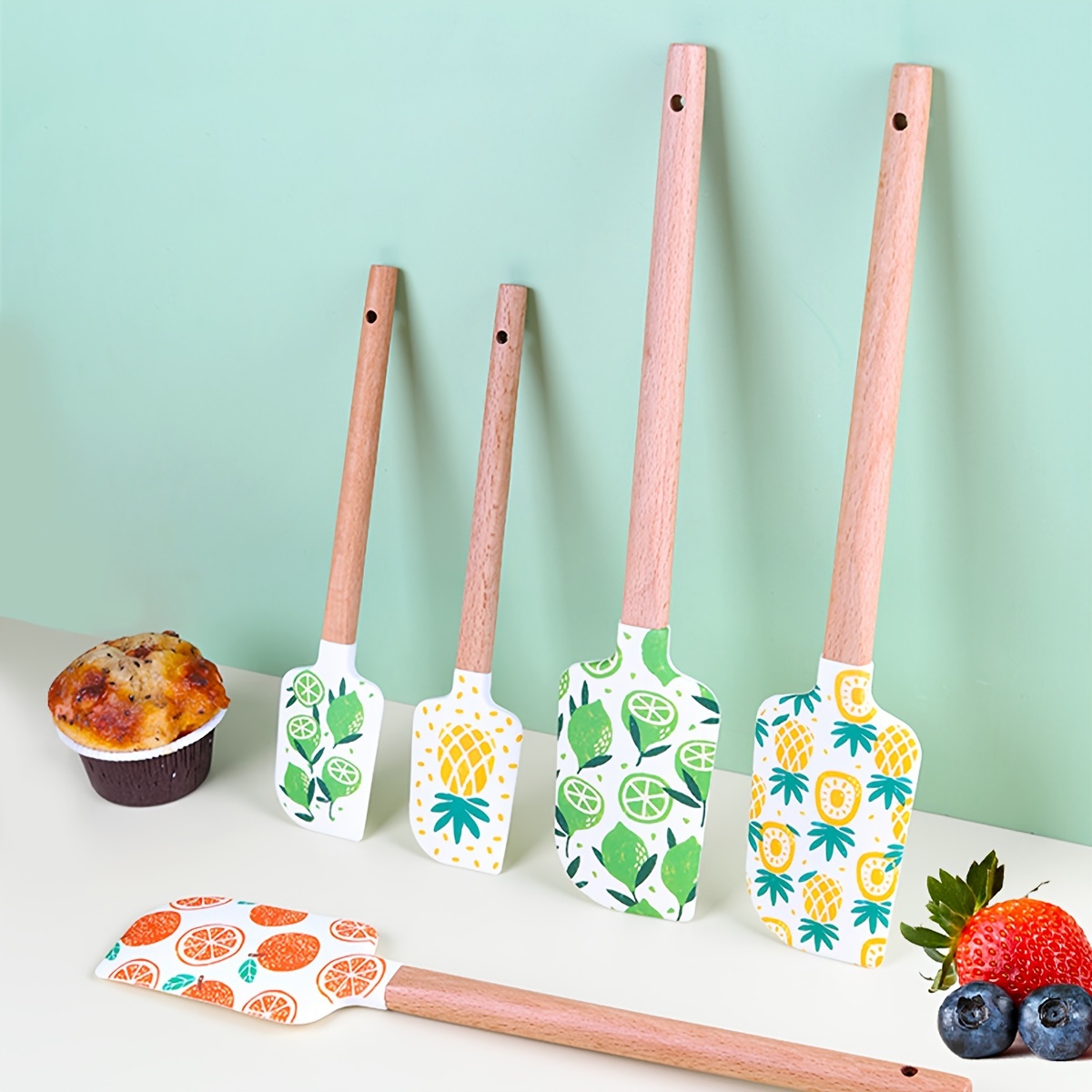 

Summer Fruit Pattern Silicone Spatula Set, Pineapple Orange Lime Designs, Food Grade Baking Tools, Kitchen Cake Bread Baking Accessories, 3 Sizes (s/m/l) - Kitchen And Dining Supplies