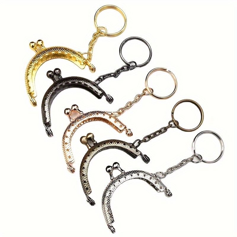 

5-pack Diy Craft Keychain Metal Purse Frame Lock - Snap For Coin Bag Handmade Crafting, Metal Material With Key Ring Attachment, 2 Inch