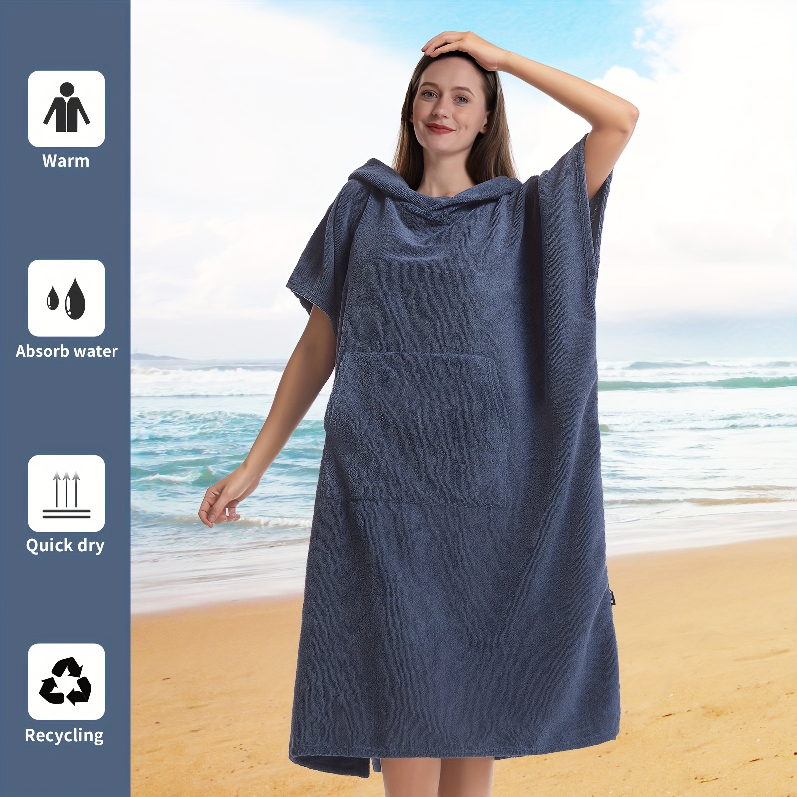 E-shop Schnelltrocknendes Kapuzenhandtuch-Bademantel-Set, – ein entspanntes Set mit Spleiß, für Zuhause, , Schwimmen und Reisen