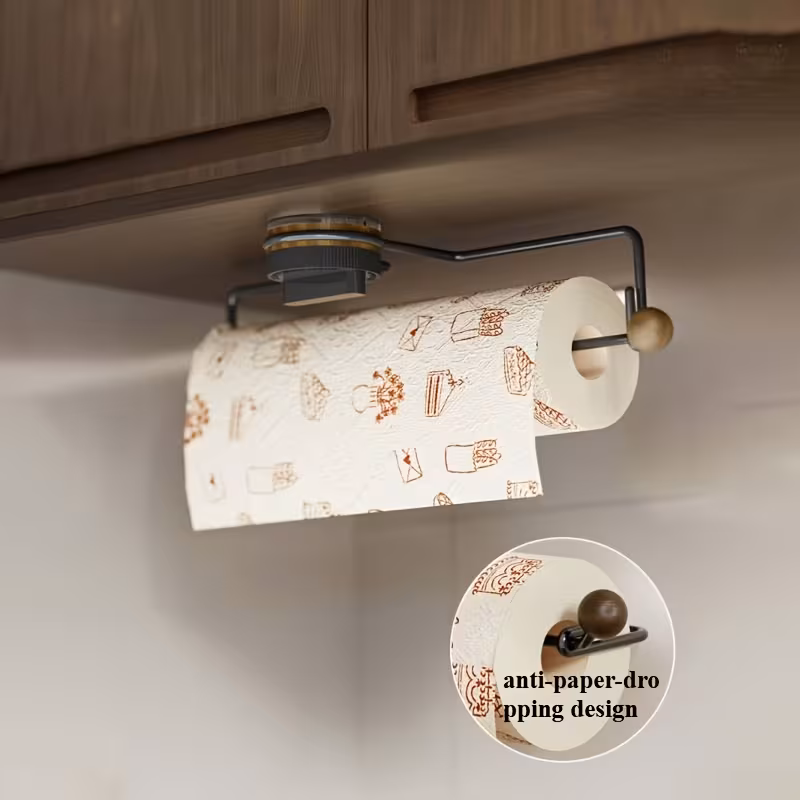 rotating suction cup kitchen towel holder a wall mounted paper towel rack that requires no drilling suitable for towels cling film and fabric rolls designed to for cabinets sinks and countertops Product details 7