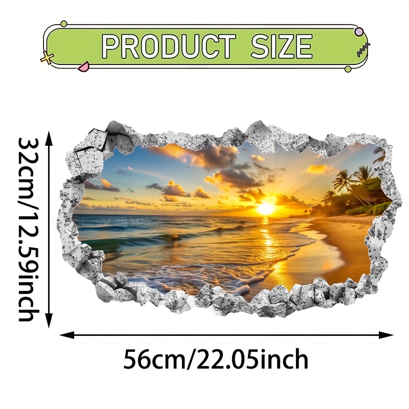 1 Sunset Wall Sticker, 3d Broken Wall Sticker, Palm Tree Wall Sticker, , Mural, Modern Ocean, Peel And Stick Wallpaper, Suitable For Living Room, Bedroom, Dining Room And Summer Decoration
