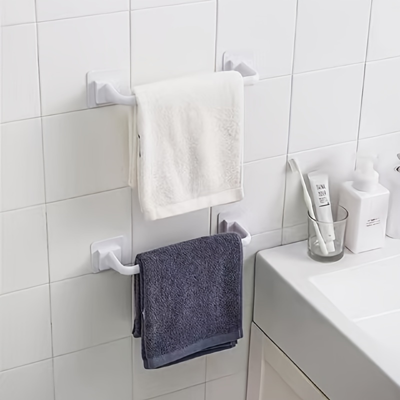 Ciieeo 3-Pack No-Drill Suction Cup Towel Bars – White Plastic Bathroom Towel Rack, Wall-Mounted Storage Holder For Kitchen Or Bath (11.7 Inch)
