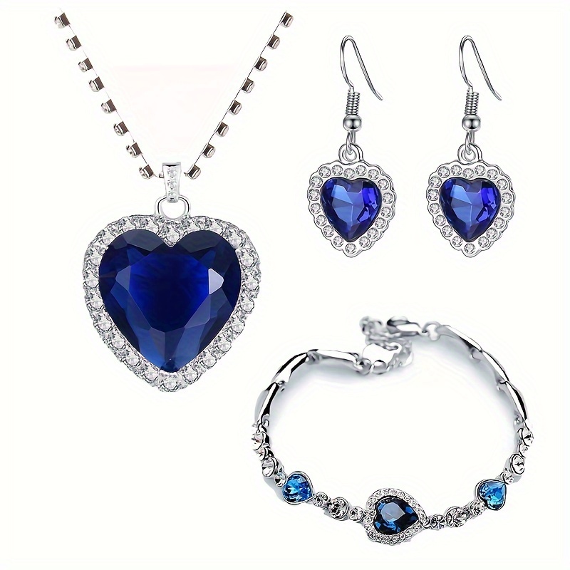 

Elegant Jewelry Set For Women - 3/4pcs Blue Crystal & Zirconia Necklace, Earrings, Bracelet - Perfect For Weddings, Engagements, Parties