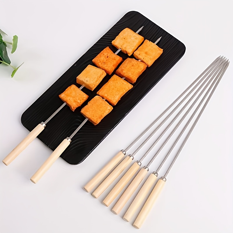 outdoor barbecue skewers lamb skewers barbecue needles wooden handles round skewers stainless steel barbecue skewers non slip and heat resistant reusable details 8