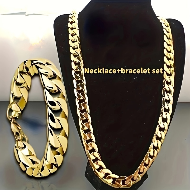 TEMU 2pcs/set Necklace And Bracelet Men's And Women's Fashion Necklace 22-30 Inch Necklace, Bracelet Size: