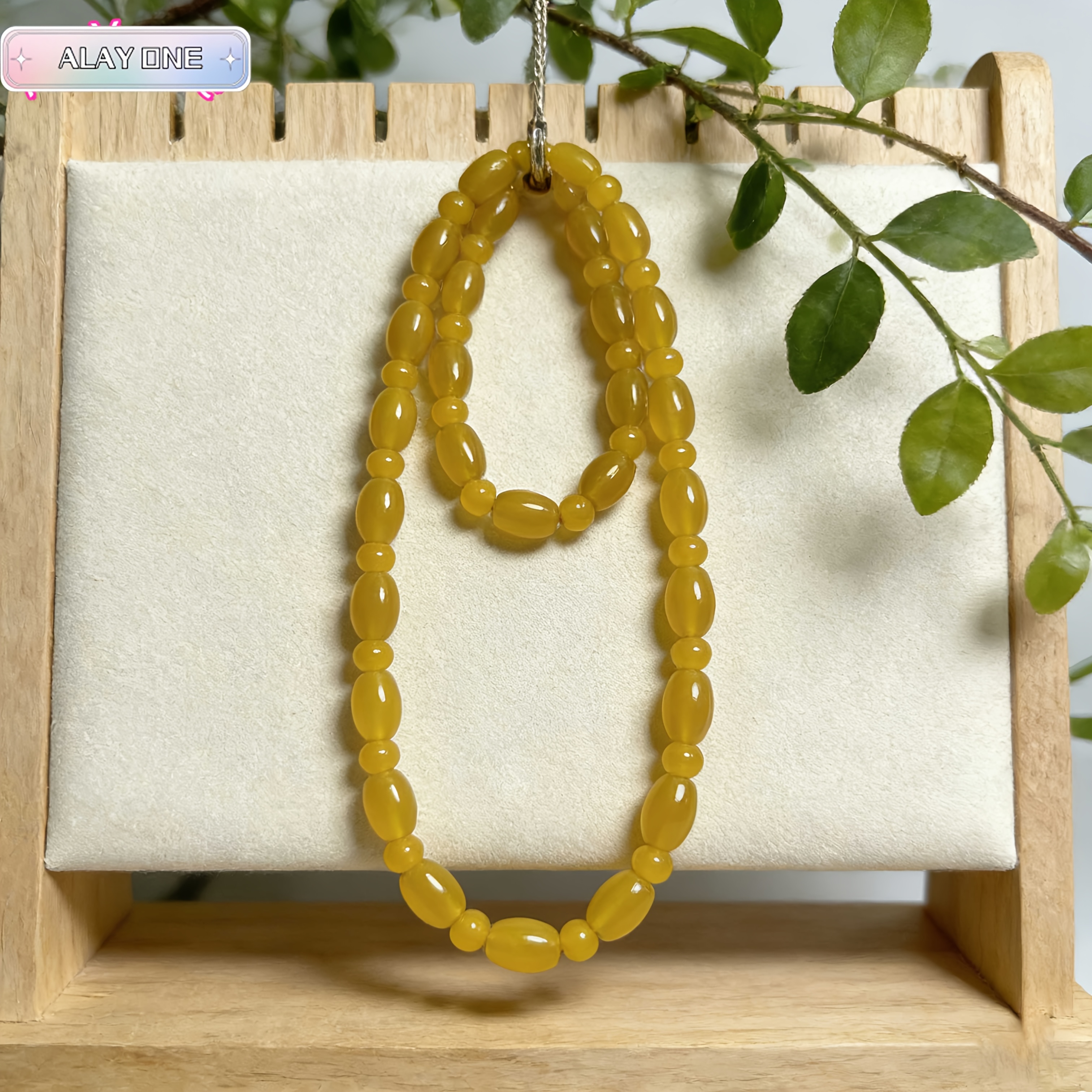 Unisex Natural Yellow Agate Drum Bead Necklace & Bracelet Set