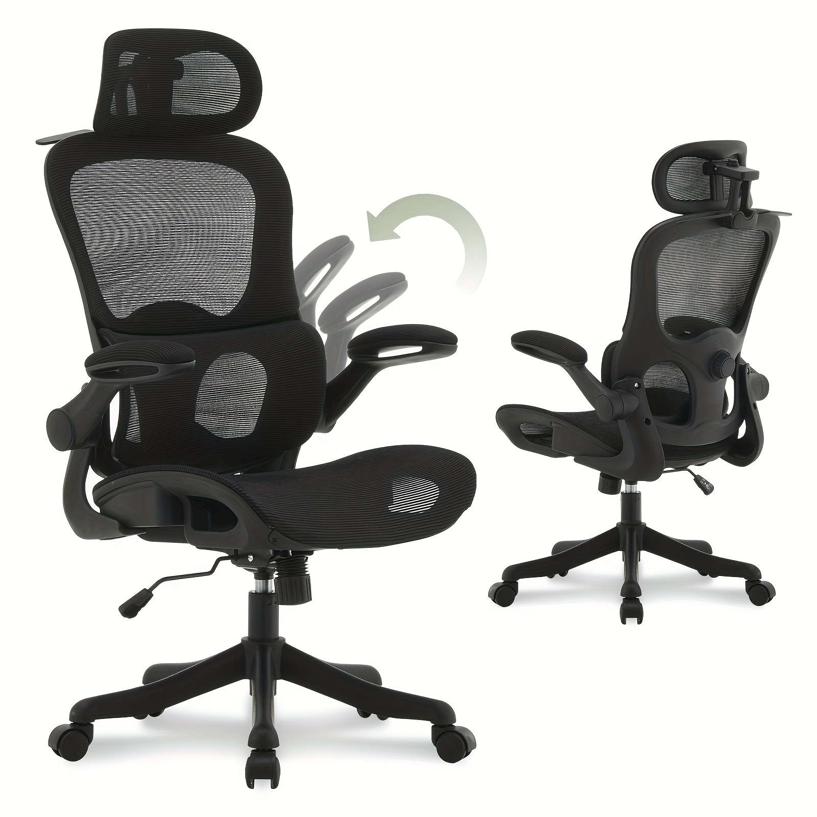 TEMU Ergonomic Gaming Chair With Tilt Function, High-back Mesh Office Chair With Adjustable Lumbar Support And Foldable Armrests, Swivel Computer