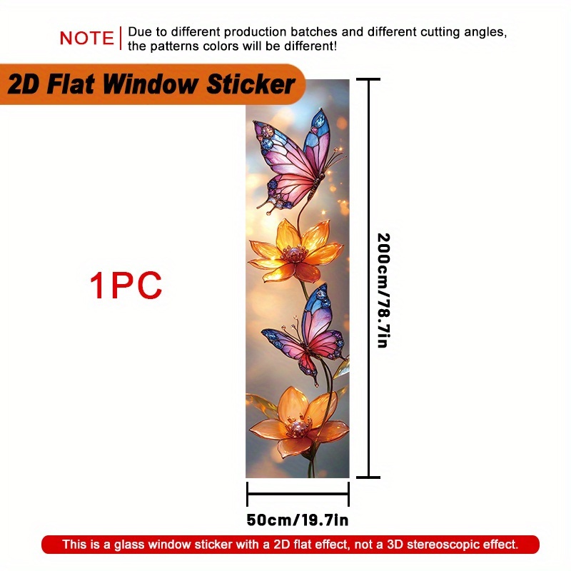 TEMU 2d Flat - 2d Flat - 1pc Of 2d Flat Window Sticker Measuring 50×200cm, Featuring A Stained Glass And Flower . This Privacy Frosted Window Film