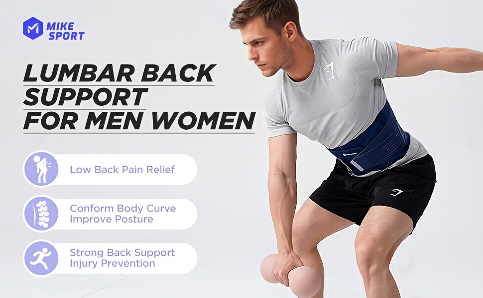 MIKE SPORT Back Brace for Lower Back Waist Support Strap for Men & Women, Soft Breathable Mesh Fabric Lumbar Support, Sizes S to M, Halloween, St. Patrick's Day, Christmas, Thanksgiving, Father's Day, Mother's Day, surprise gifts, Back Support Plus