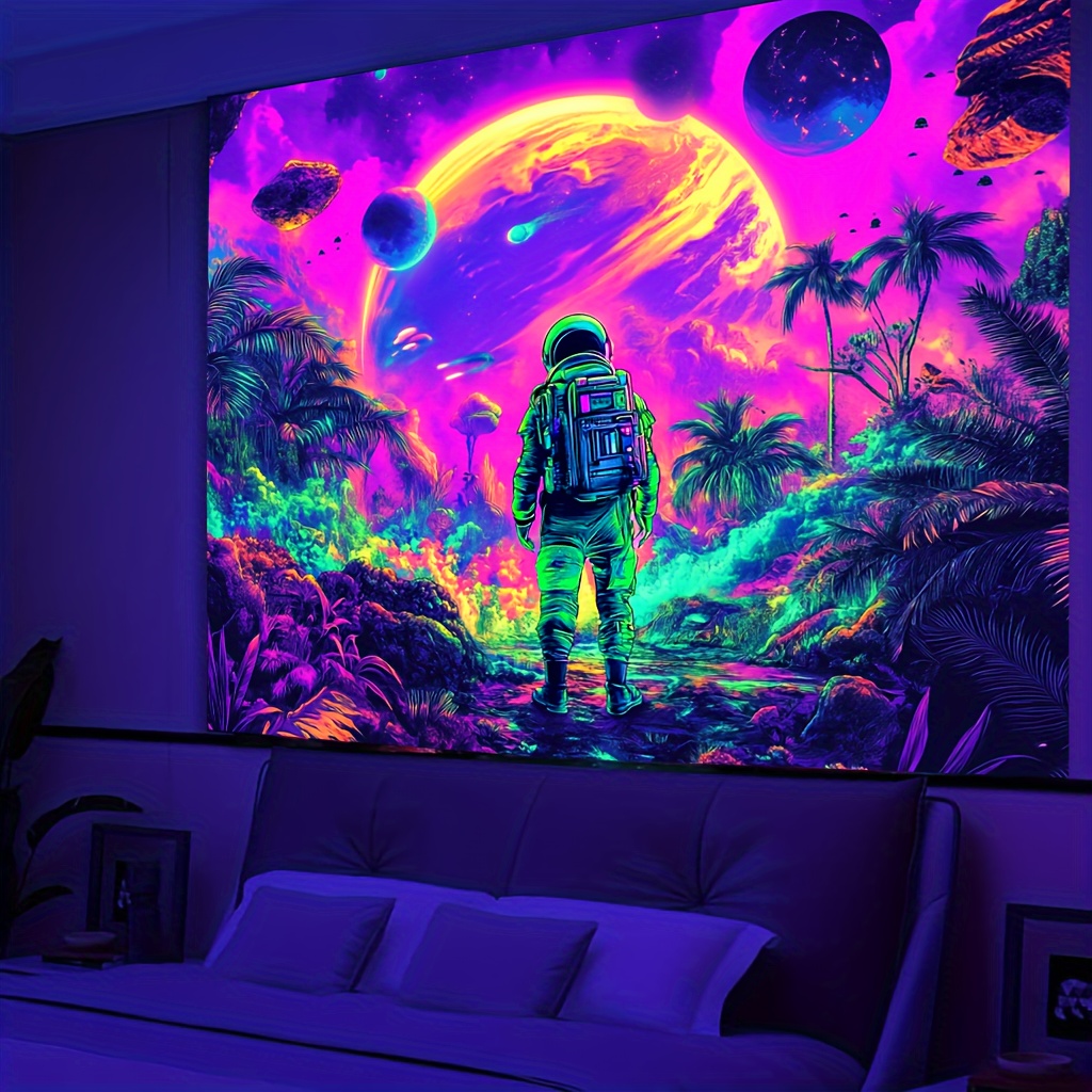 

Astronaut Tapestry - Uv Reactive Polyester Party Backdrop, Glow In The Dark Wall Hanging, Decor, No Electricity Needed