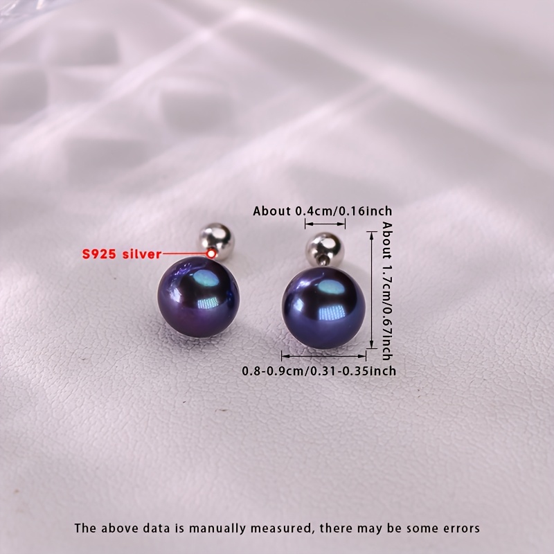 Image of 2d Flat - [gift Box Packaging]a Pair Of 925 Silvery Earrings Set With 8-9mm Flat Round Black Dyed Freshwater Pearls Suitable For , Travel, And Gifts