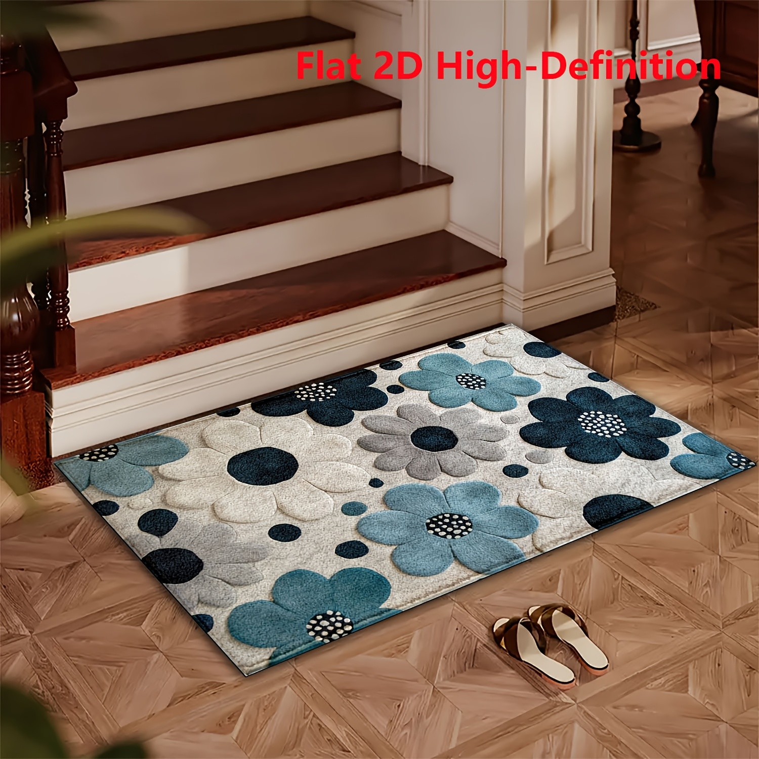 TEMU 1pc Elegant Floral Pattern Doormat Kitchen Rugs - Soft Microfiber, Quick-drying And Absorbent, Non-slip Backing, Suitable For Bathroom, Kitchen,