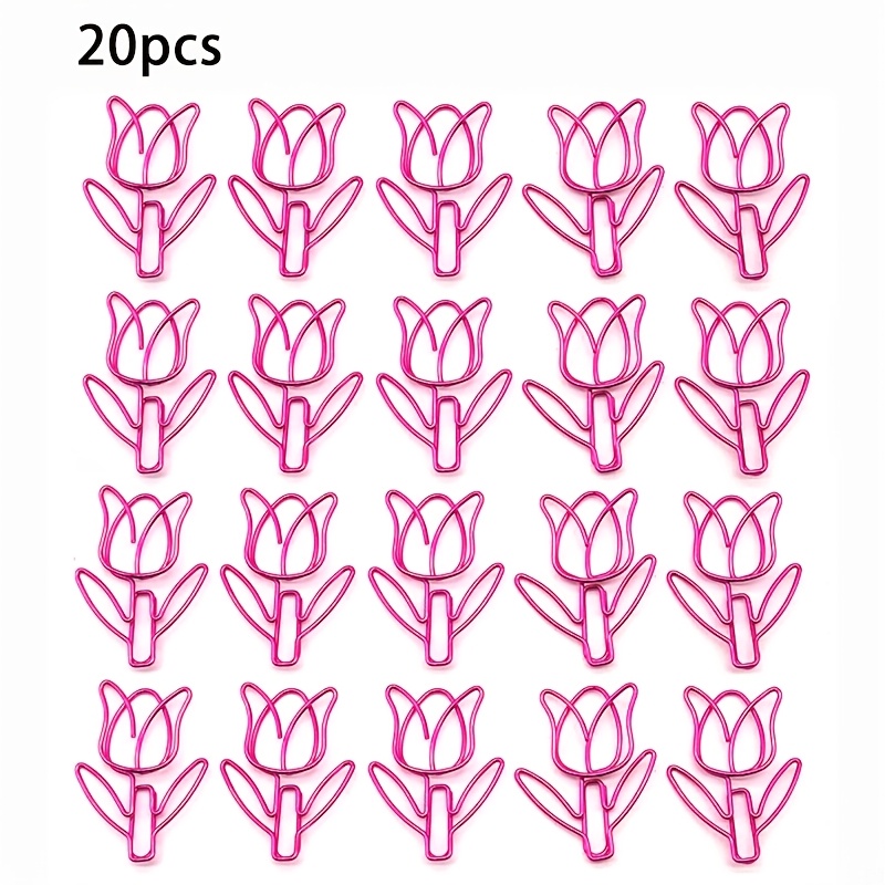 20pcs Tulip-shaped Paper Clips, Durable Steel Office Supplies For Everyday Use