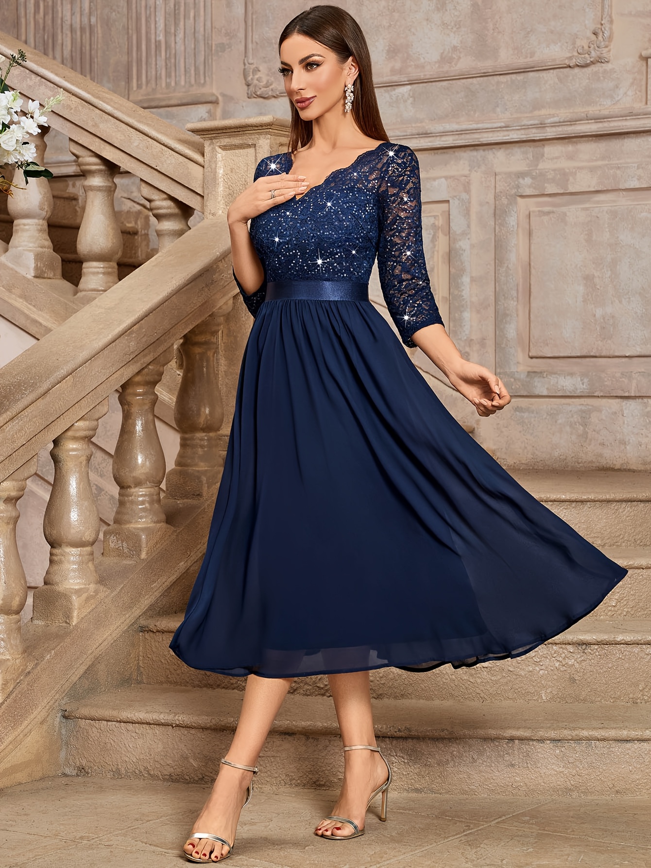 blue lace quinceanera dresses Vintage Navy Blue Velvet Ball Gown Wedding Dresses Gold Lace Appliqued –  Viniodress main image 0