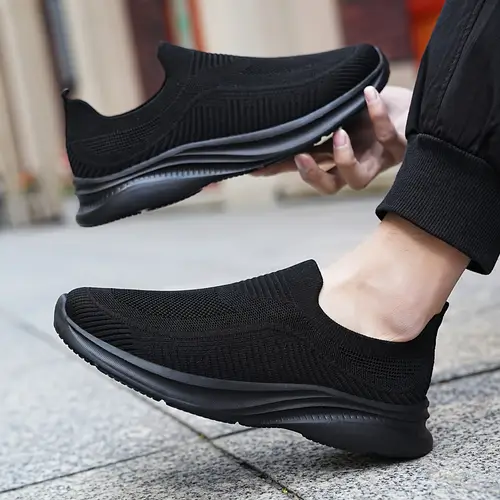 mens slip on athletic sneakers breathable knit fabric eva sole versatile casual sporty casual sneakers textured knit design flexible eva sole