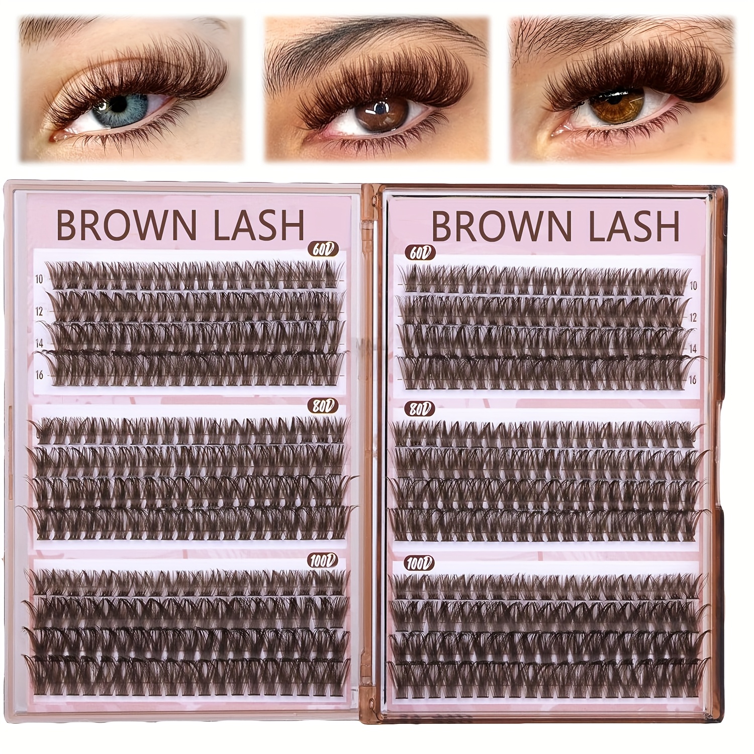 Brown Diy Eyelashes Natural Thick Multi-style Cluster 60d+80d+100d 10-16mm Cat -curve Suitable For Beginners 480pcs