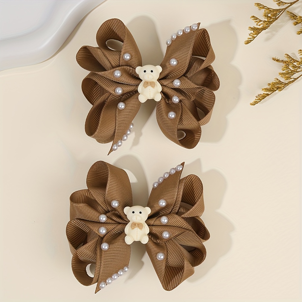 TEMU Lot de 2 pinces à cheveux avec nœud d'ours de dessin animé pour femme, pinces à cheveux fantaisie antidérapantes, excellents accessoires pour