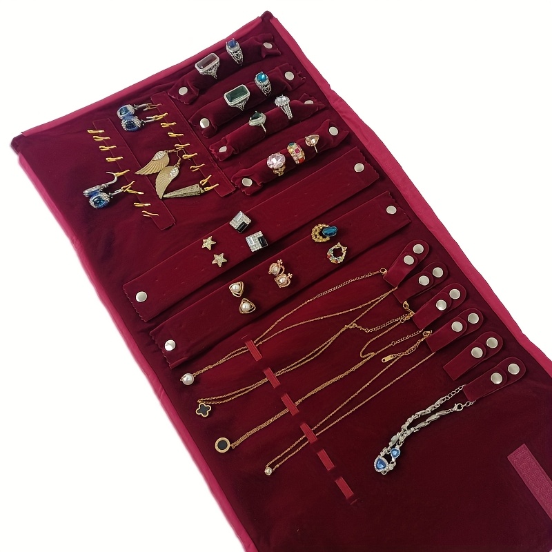 Velvet Jewelry Organizer Roll — Travel Pouch for Rings, Earrings & Necklaces