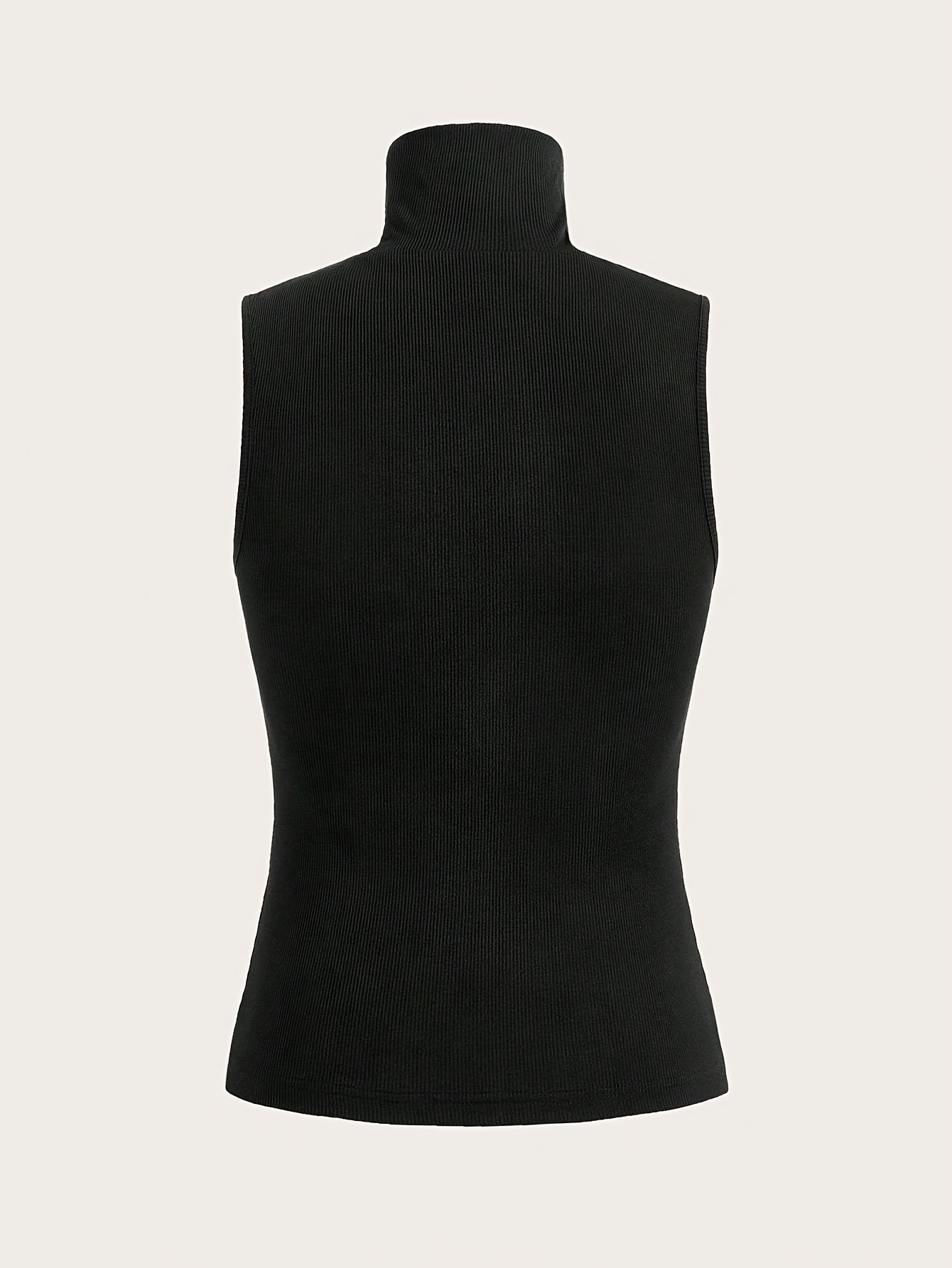 womens elegant high neck ribbed vest stretchy black Temu