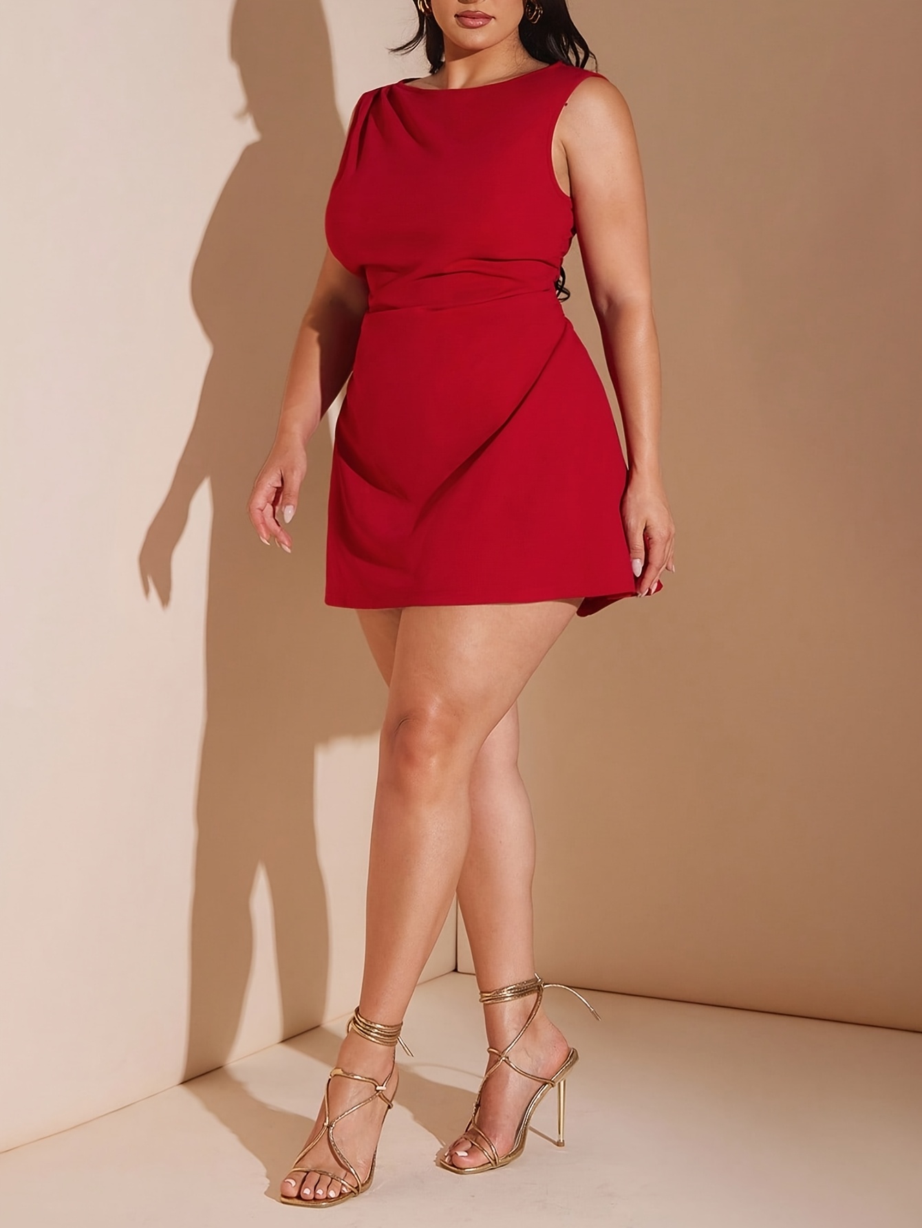 Plus Size - Plus Size - Plus Size Red Mini Women'S Dress, Sleeveless Zipper  Short Skirt, Stretch Fabric, Women'S Summer Clothing, Guest Dress, Ladies'  Birthday Dress, Outing Outfit * Date, Women'S ...