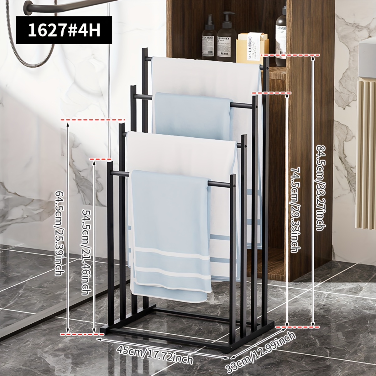 E-shop freistehender 4-lagiger Handtuchhalter, luxuriöses und einfaches Badezimmer-Aufbewahrungsregal, kein Bohren erforderlich, geeignet für