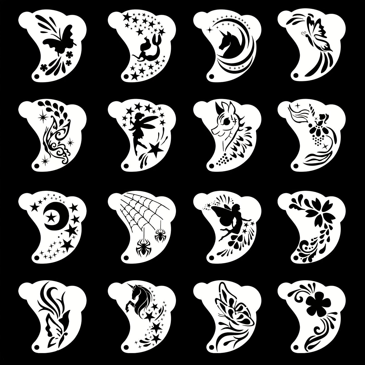 Image of 16pcs Face Painting Series Templates For Masquerade Balls, Cosplay, Carnival Parties, Birthday Celebrations, And More. Hollow Colorful Painting Templates Are Tools For Hand Painting, Graffiti Printing