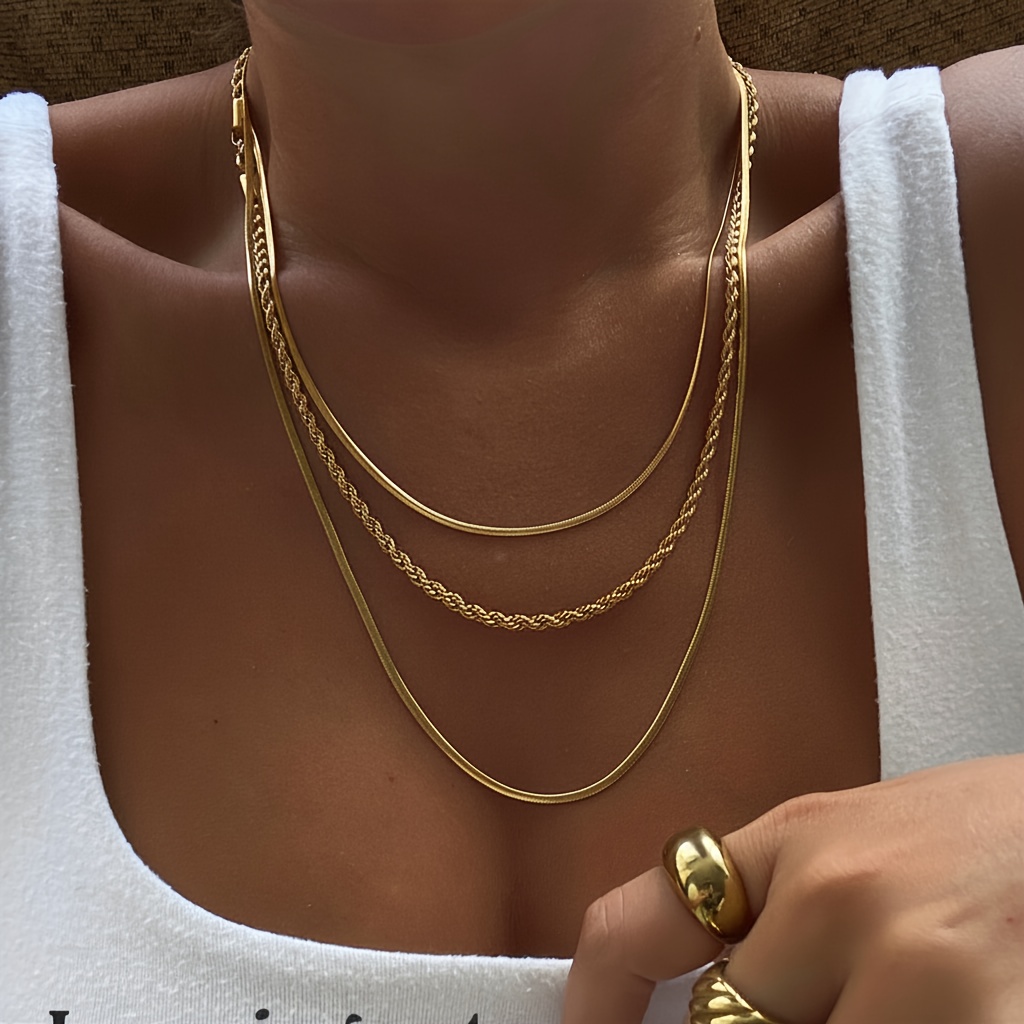 Image of Bohemian Style Three-layer Twisted Rope Chain, 18k Gold-plated Unisex Jewelry, 316l Stainless Steel Surgical Metal Material, Suitable For Daily Wear, Christmas Gifts, Women's Jewelry