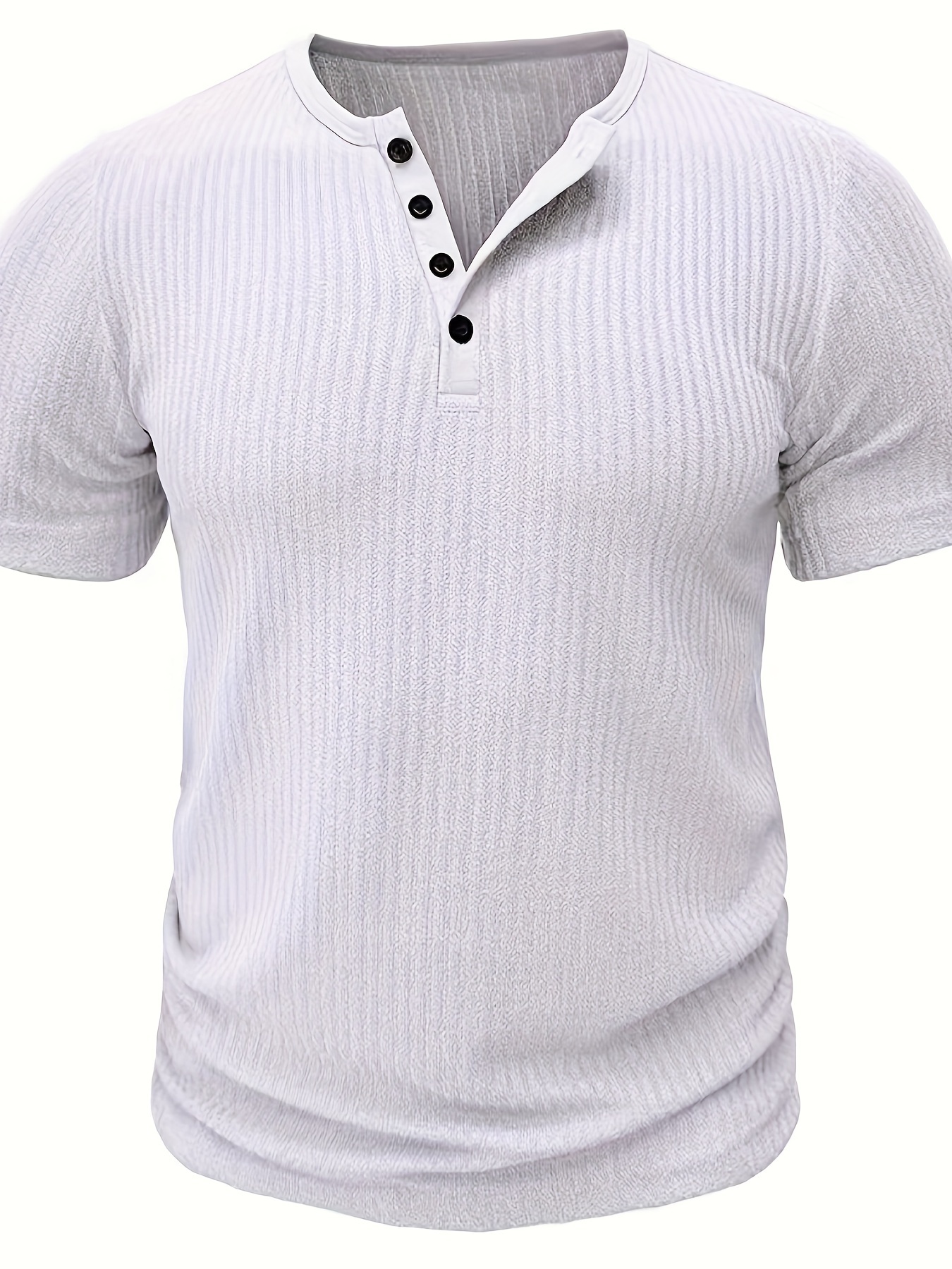 solid stripe pattern knit short sleeve t shirt henley neck