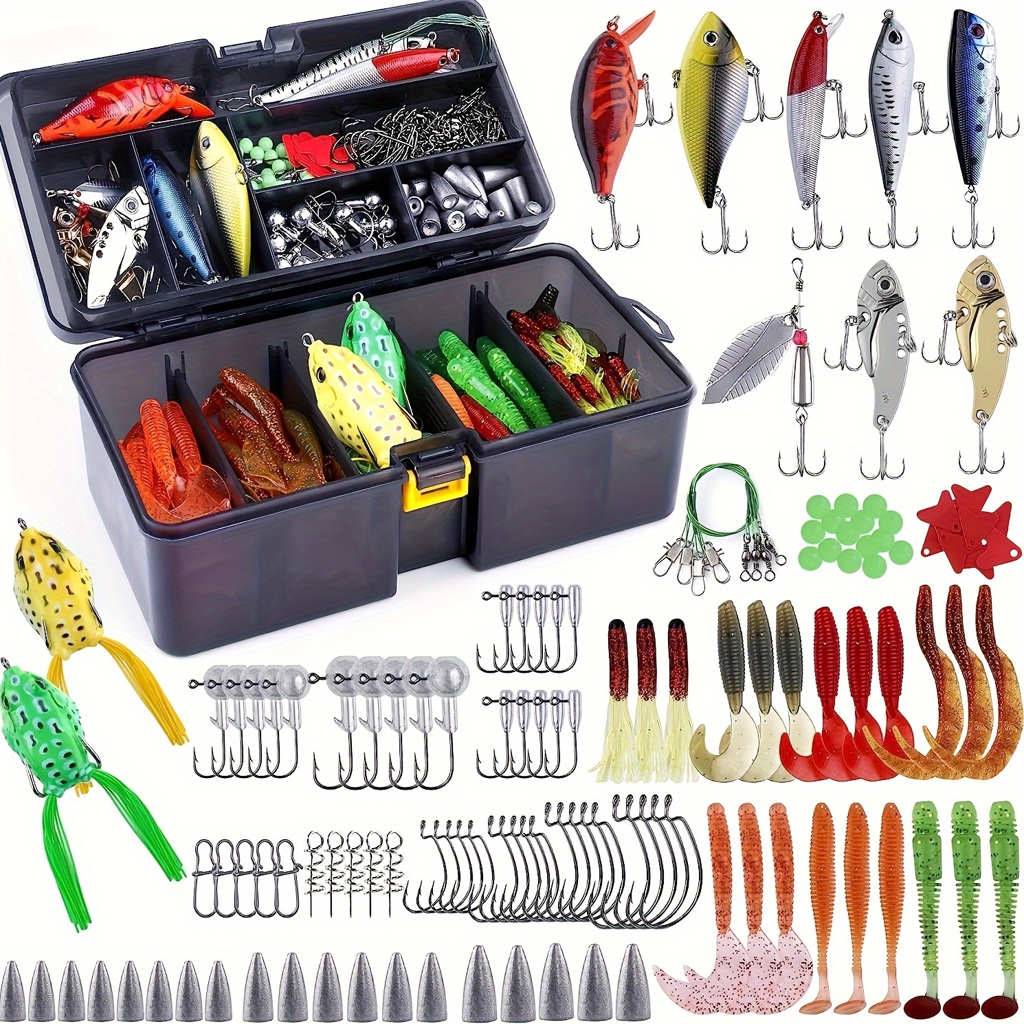 

Plusinno 210pcs Fishing Accessories Kit, Fishing Tackle Box With Tackle Included, Fishing Hooks, Fishing Weights Sinkers, Spinner Blade, Fishing Gear For Bass, Bluegill, Crappie, Fishing