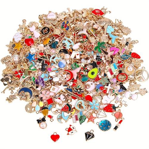 50 100 150pcs random style mixed alloy enamel pendants for jewelry making golden enamel pendants handmade diy necklace bracelet earring craft supplies