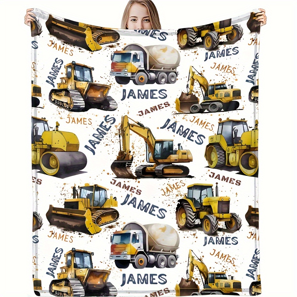 

1pc Personalized Fleece Blanket , Engineering , Shovel Car, Blanket, Of Granddaughter Blanket And , Suitable For Adults