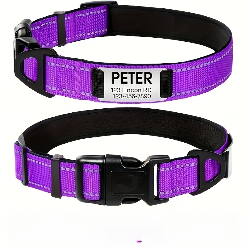 TEMU Personalized Reflective Dog Collar Equipped With Engraved Tags Suitable For Medium-sized Dogs Available In : Pink, Green, Yellow, Blue, Purple,
