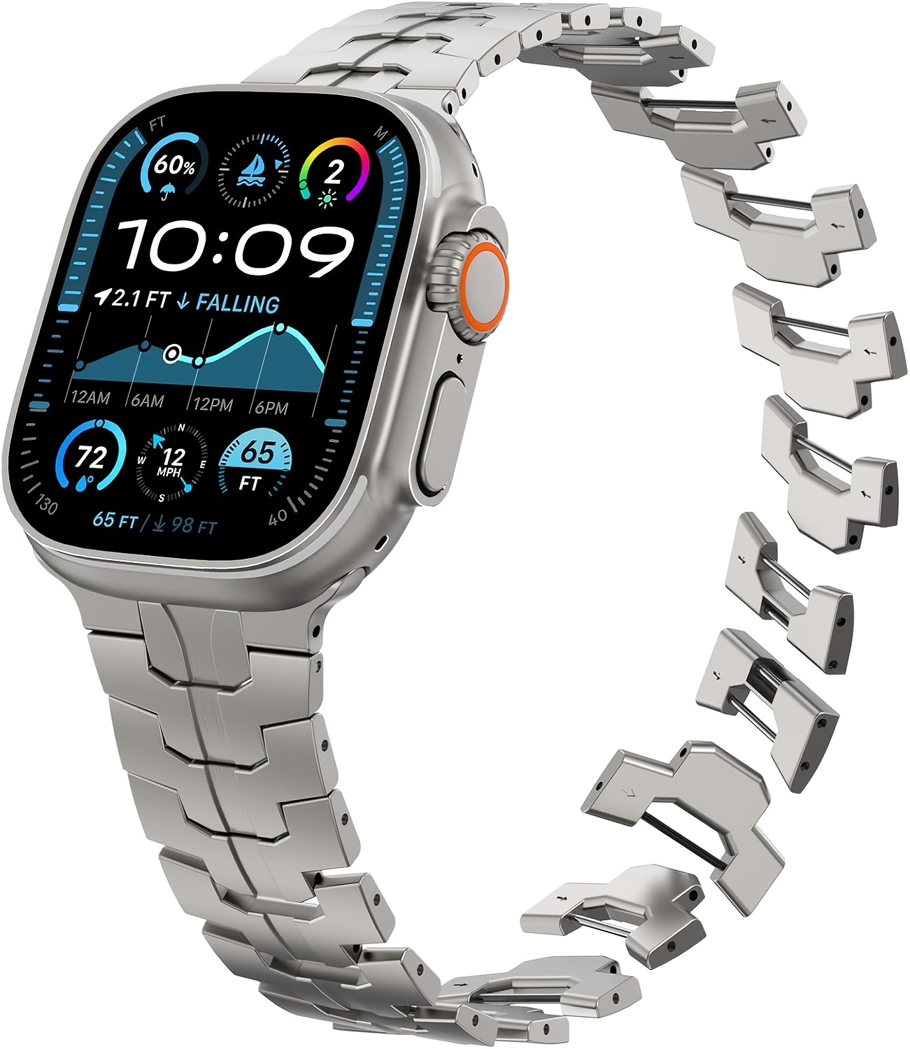 MOOSOO Titanium Band 49mm, 45mm, 44mm Compatible with Apple Watch Ultra 49mm/Ultra 2 49mm/SE Series 9, 8, 7, 6, 5, 4, 3, 2, 1. 22mm Wide Adjustable Titanium Links with Magnetic Clasp. Just a watch strap, not a watch