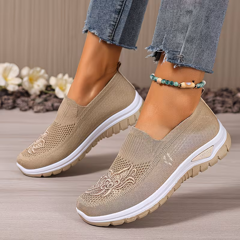 plus size womens embroidered slip on casual athletic shoes mesh comfortable breathable lightweight outdoor sports shoes travel vacation women shoes sneakers 6 khaki 12