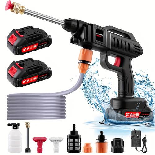 60 bar 870 psi cordless high pressure washer portable high pressure washer electric car wash machine 1500w high power motor 3 multi function nozzles 2 batteries 5m hose 1 charger ideal for car washing and yard cleaning