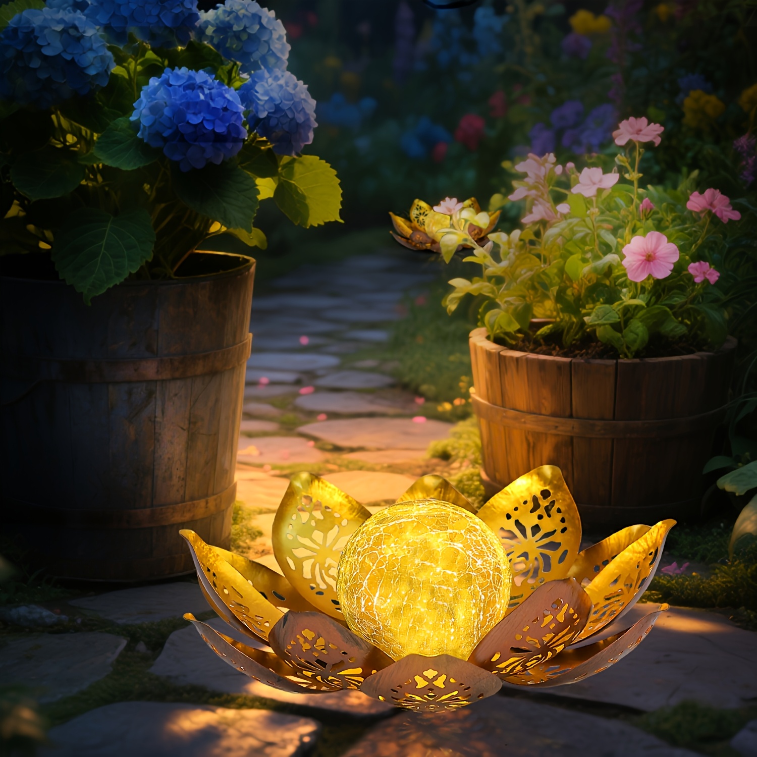 TEMU Otdecor Single-pack Solar Brown Lotus Flower Lawn Light, Ipx4 Outdoor Garden Decor, Petal Lotus Lamp Ideal For Decorating Courtyards, , Lawns,