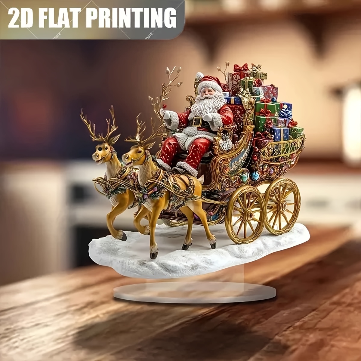 

1pc Bohemian Style Acrylic Christmas Santa Claus Sleigh Decor Plaque With Stand, Multifunctional Holiday Tabletop Sign For Home And Office Bedroom, Gift Display, No Power Needed