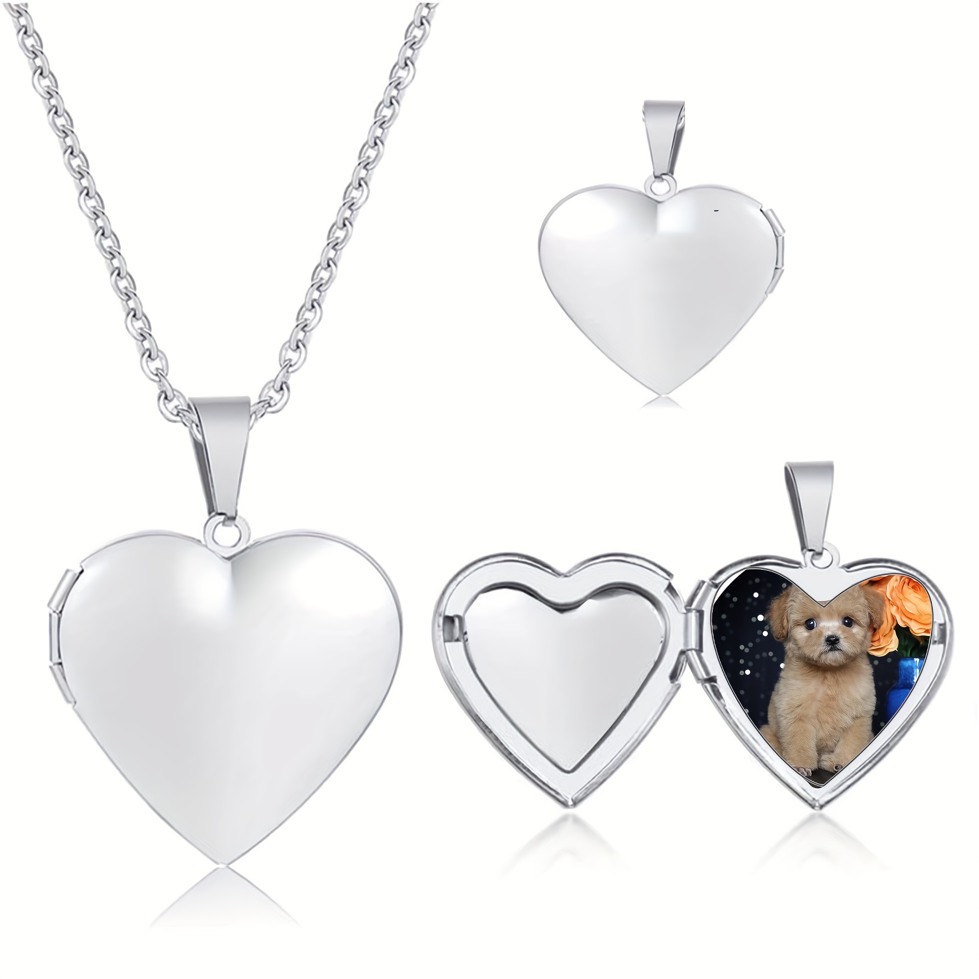 Custom Pet Memorial Photo Necklace Openable Heart Locket Pendants, Personalized Image Locket Necklace, Dog Photo Album Necklace