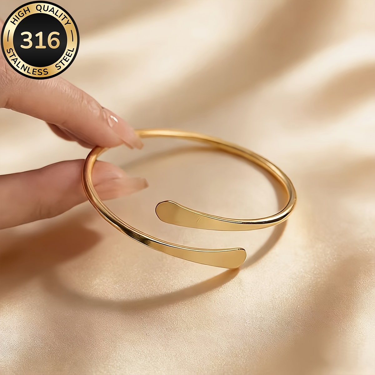 2pcs Adjustable Open Bangle Bracelet Set, 18K Plated