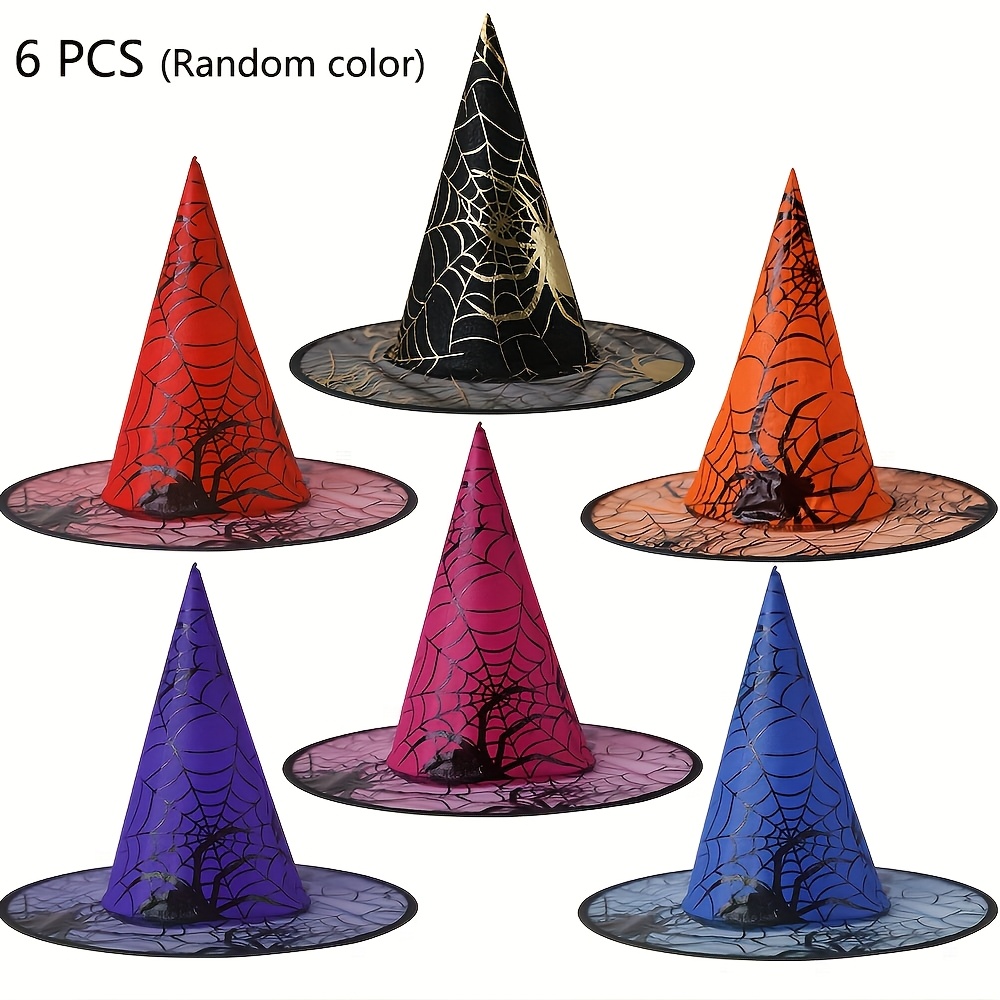 TEMU 6 pezzi Cappello da Strega Halloween Decorazione Abito da Ballo per Adulti Cappello da Strega in Rete, Casuale per Halloween Natale