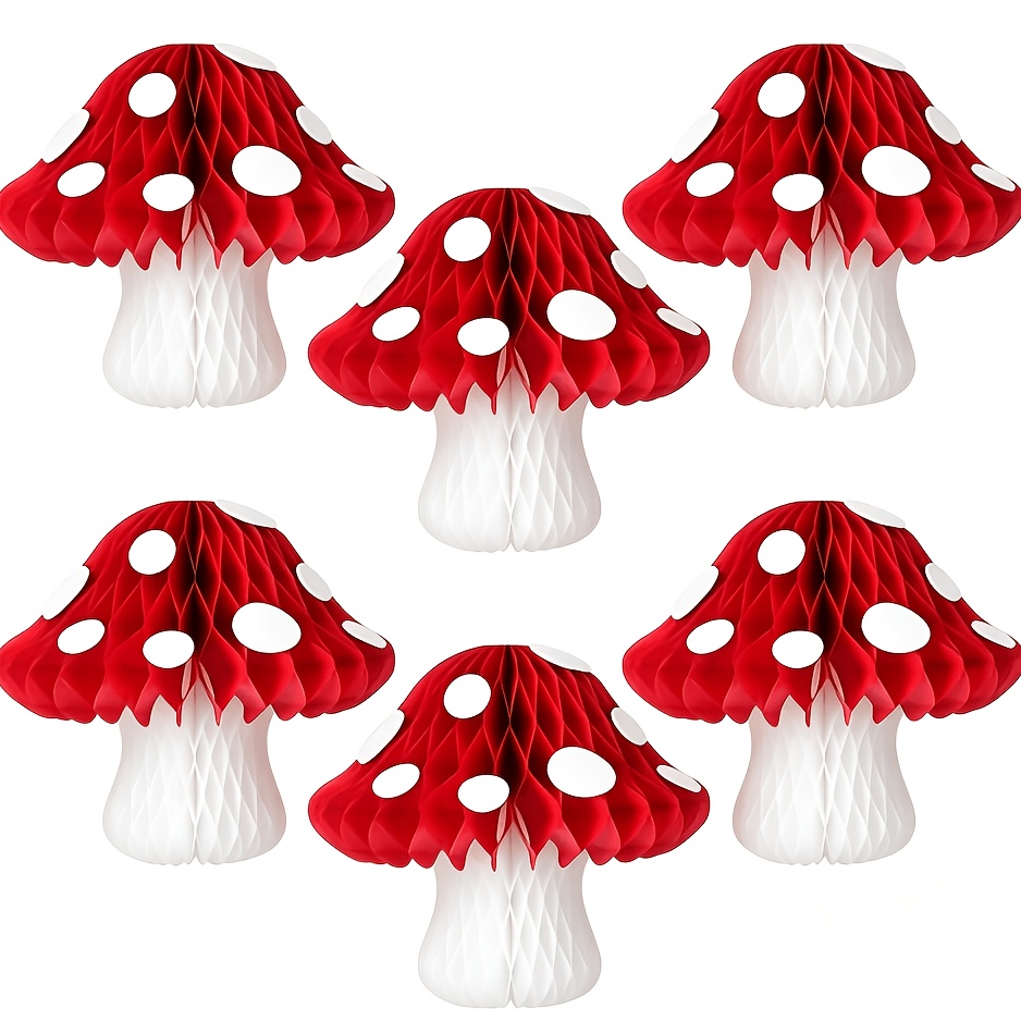 TEMU Set da 6 pezzi di decorazioni a d'ape a fungo a 3D, palline di carta a d'ape da appendere al soffitto, stile Cottage Core, festa a tema foresta,