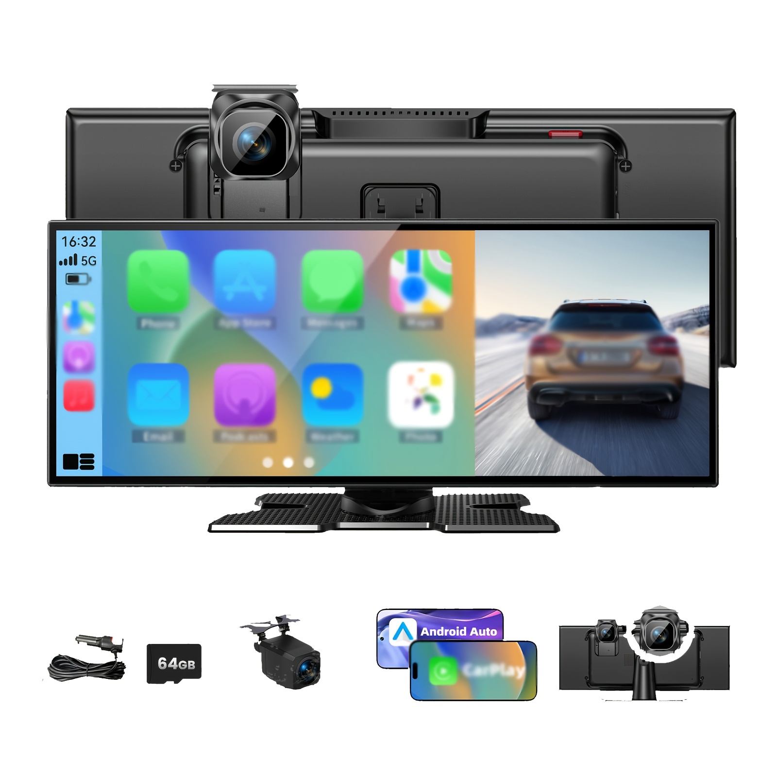Image of Portable Carplay Screen, 11.5-inch Car Audio And Touch Screen, 4k Dash Cam, 1080p Reversing Camera, /voice Control/music /gps Navigation, Without Battery